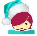 the Libby logo (girls face reading a book) wearing a santa hat