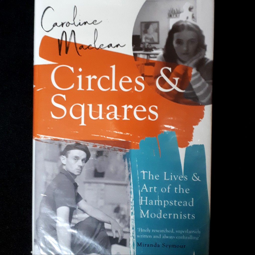 Book cover for Circles and Squares: the lives and art of the Hampstead Modernists features two individual porttraits of a man and woman. 