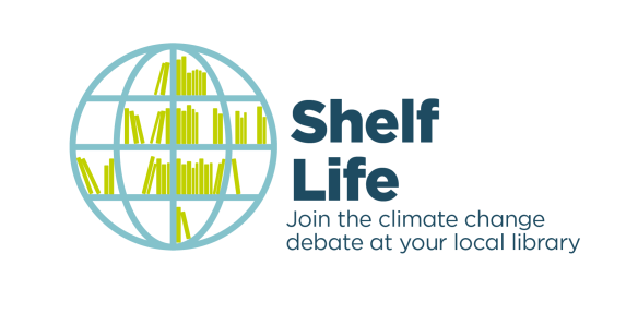 Shelf Life logo has a graphic of a globe-shaped book shelves.