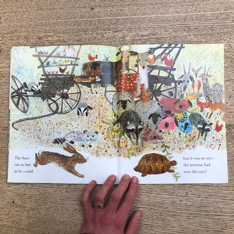 A double-page colourful illustration from a children's picture book.